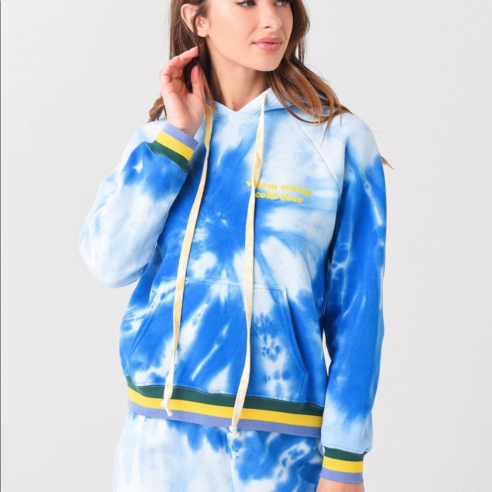 Warm Fun Tie Dye Sweatshirt Hoodie Blue Warm Waves Cold Beer Size‎ M